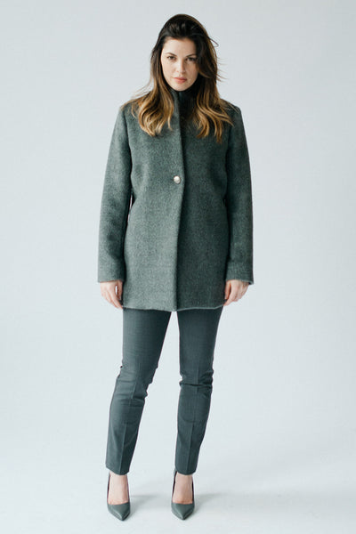 Wool alpaca Coat in Classic Grey. Elizabeth button U.S.A. single in Made by Geisler silhouette. - Cocoon