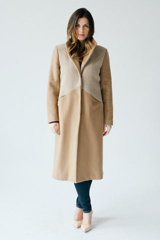 Classic longer winter coat by Cocoon in camel cashmere