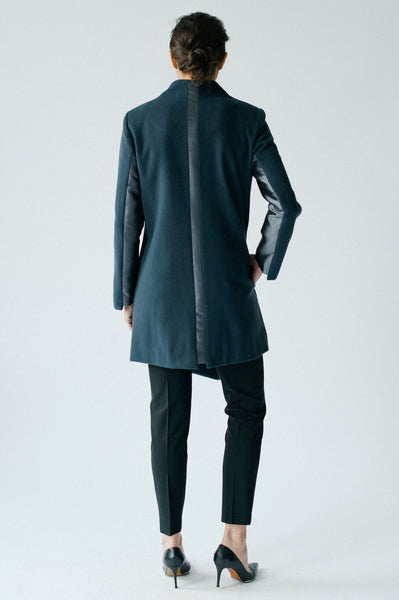 Wool Coat Made in USA Asymmetric Front in Slate Blue