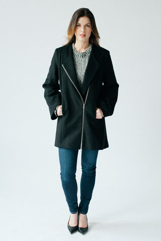 Cape coat in black by Elizabeth Geisler with Cocoon