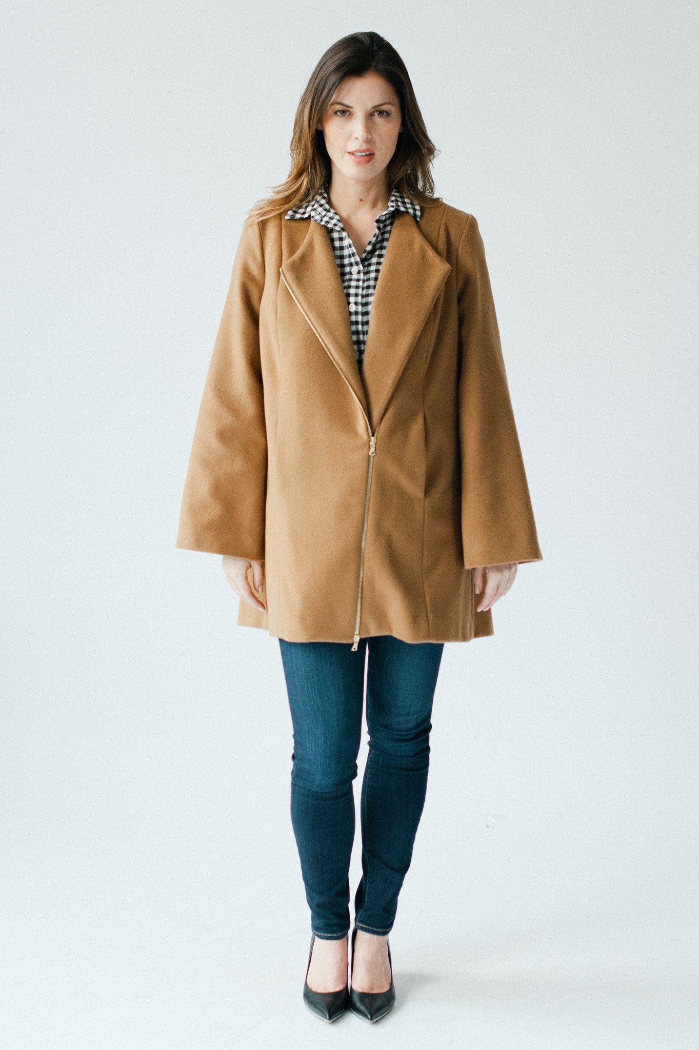 Swingy cashmere Cape Coat in Beautiful Cognac color. Made in USA - Cocoon  by Elizabeth Geisler