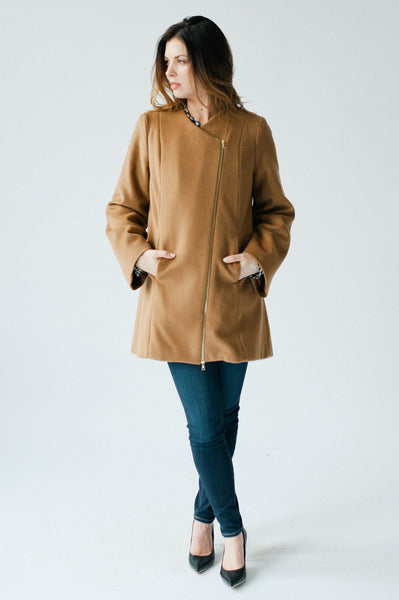 Designer cape coat in cognac color
