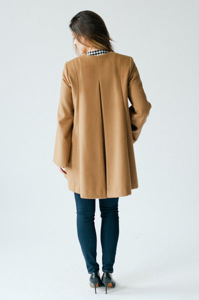 Swingy cashmere Cape Coat in Beautiful in Elizabeth Cognac by color. USA Cocoon Made Geisler 