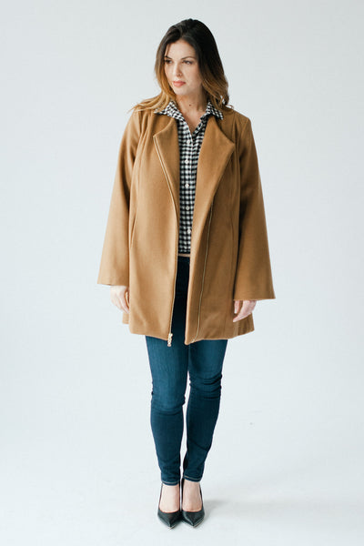 Designer cape coat in cognac