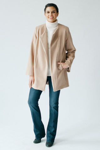 Cape coat in sand by Elizabeth Geisler with Cocoon