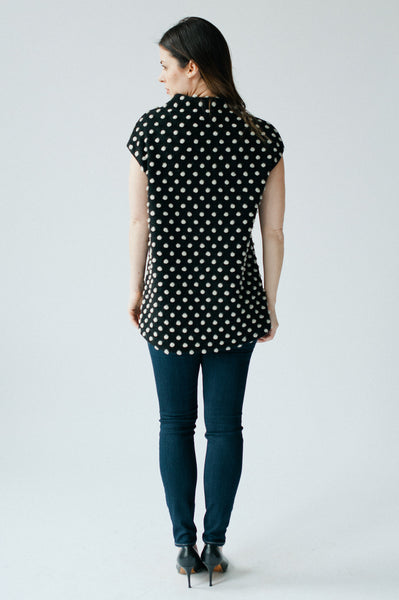 Sleeveless polka dot sweater by Elizabeth Geisler
